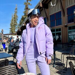 Unbranded Lilac Insulated Ski Puffer Jacket with Hood and Bib set
